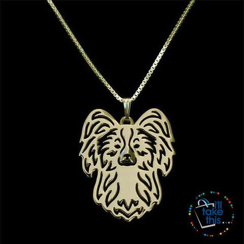 Image of Papillon Dog Pendant in Gold, Silver or Rose Gold with FREE Link chain - I'LL TAKE THIS