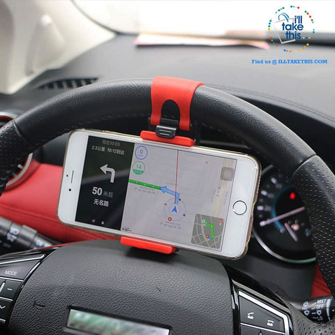 Image of iPhone/Android Universal Cell SmartPhone/GPS Car Steering Wheel Clip, Mount/Holder in Black or Red! - I'LL TAKE THIS