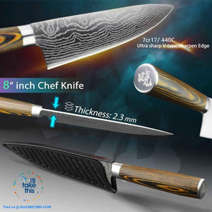 Japanese Style High Carbon Stainless Steel Lasered design Chef Kitchen Knives