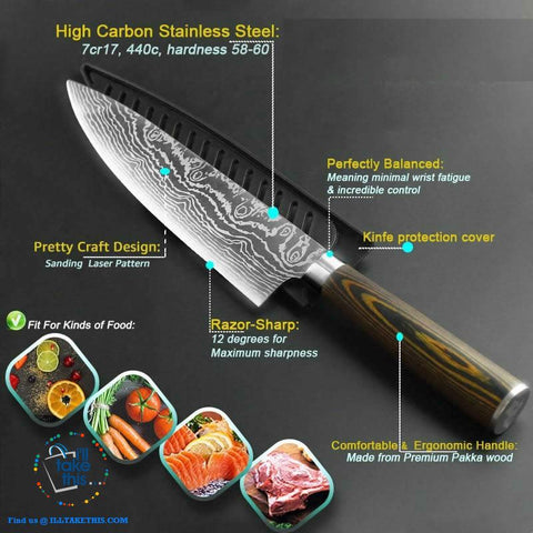 Image of Japanese Style High Carbon Stainless Steel Lasered design Chef Kitchen Knives - I'LL TAKE THIS