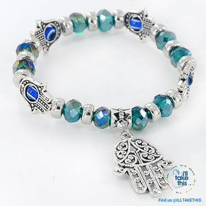 Handmade elasticized Kabbalah Fatima Hamsa Hand Blue Evil Eye Charms Bracelets, attract good Luck - I'LL TAKE THIS
