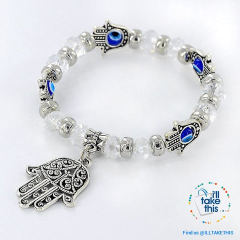 Image of Handmade elasticized Kabbalah Fatima Hamsa Hand Blue Evil Eye Charms Bracelets, attract good Luck - I'LL TAKE THIS