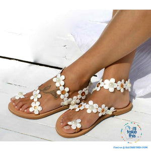 Ladies Bohemian Beach Sandals with 🌼 Crisp White Flowers - I'LL TAKE THIS