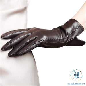 Full-finger Women's Gloves handcrafted in Super-soft Lambskin, lined in Vegan fur - 7 Colors - I'LL TAKE THIS