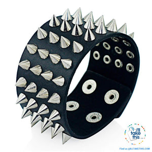 Unisex Studded Punk Wristbands, one color, on style Black with 4 rows of chrome studs - I'LL TAKE THIS