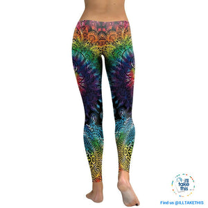 Mandala Flower 3D Printed Patchwork color Fitness Leggings, Slim fitting