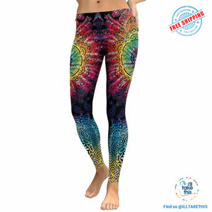 Mandala Flower 3D Printed Patchwork color Fitness Leggings, Slim fitting - I'LL TAKE THIS