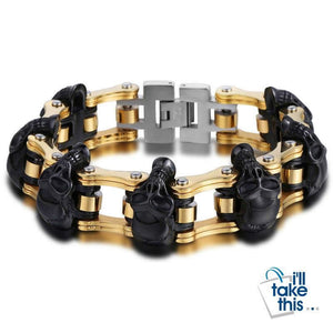 Men's Biker Style Skull and Link Chain Bracelet in 316L Stainless Steel - I'LL TAKE THIS
