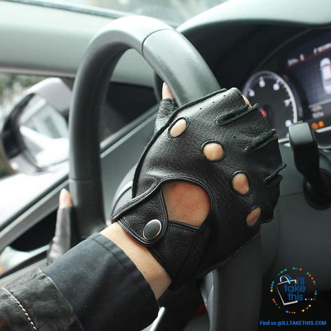 Image of Men's Drivers Gloves Genuine Leather - Supersoft Deerskin Fingerless Gloves - 2 Colors - I'LL TAKE THIS