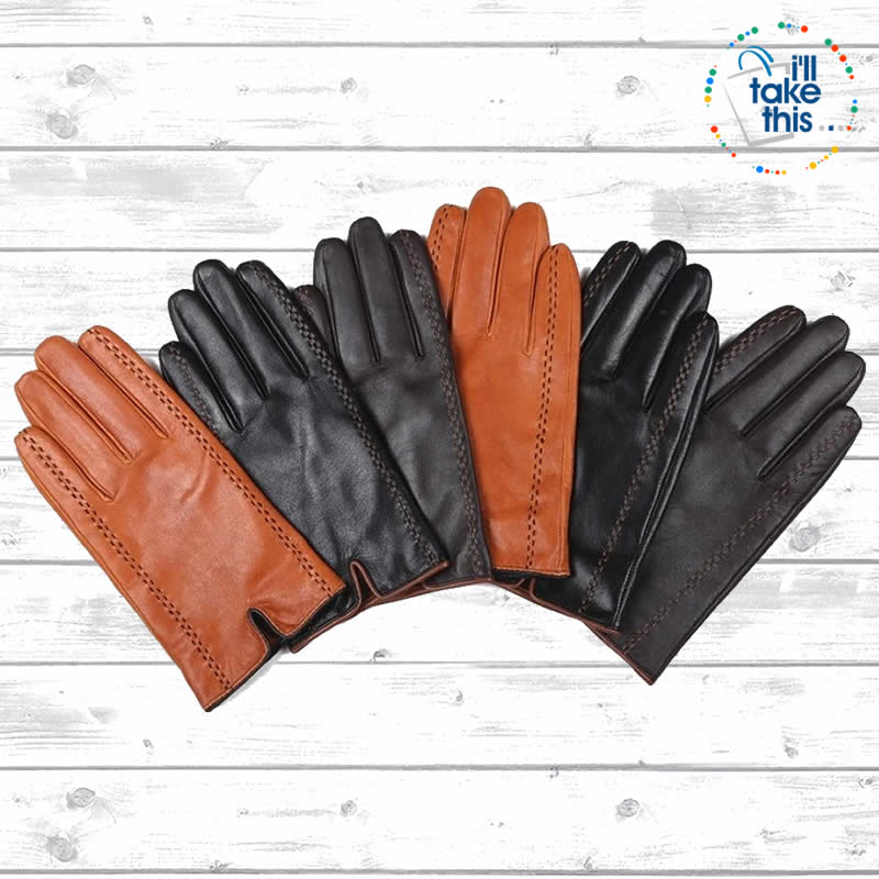 Genuine Leather Gloves Men Autumn Winter Goatskin Black Fashion