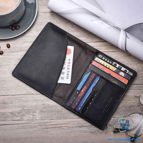 Image of Men's Mega 8/16 Card Wallet in Genuine Cowhide Leather with Passport compartment - Black or Brown - I'LL TAKE THIS