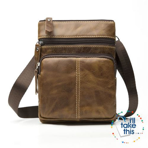 Image of Man Bag in Genuine Leather - Small Messenger Bag with Shoulder Strap/Cross-body - 5 Colors - I'LL TAKE THIS