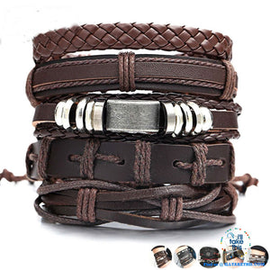 Multistack individual Men's/Women's Punk Bracelets, Handmade Leather Wristband Bracelet Rope Jewelry