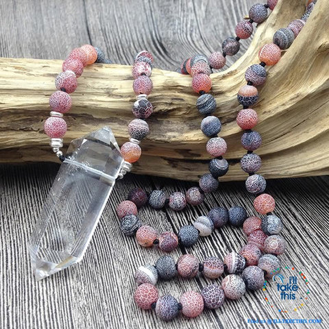 Image of Natural Quartz Double point Crystal Pendant with Plum colored Agate 8mm Beads - I'LL TAKE THIS