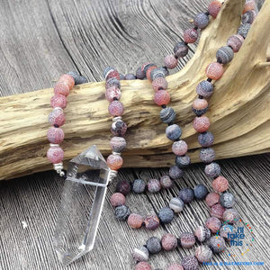 Natural Quartz Double point Crystal Pendant with Plum colored Agate 8mm Beads - I'LL TAKE THIS