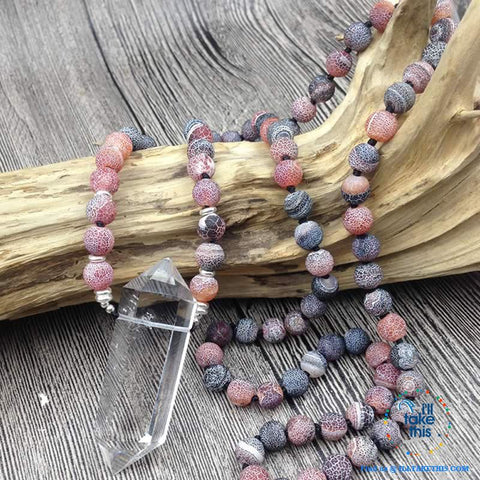 Image of Natural Quartz Double point Crystal Pendant with Plum colored Agate 8mm Beads - I'LL TAKE THIS