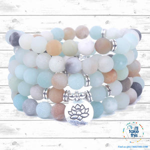 Natural stone handmade Necklace/Wrap bracelet matte frosted amazonite beads with Lotus, OM Charms - I'LL TAKE THIS