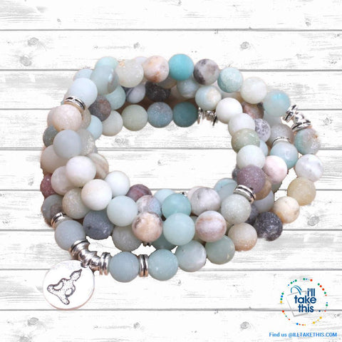 Image of Natural stone handmade Necklace/Wrap bracelet matte frosted amazonite beads with Lotus, OM Charms - I'LL TAKE THIS