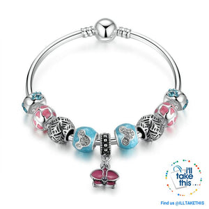 Orchid Blessing Charms Bangle Silver Platting Bracelets in 2 Wrist sizes - I'LL TAKE THIS