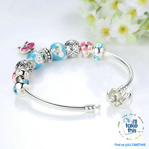 Orchid Blessing Charms Bangle Silver Platting Bracelets in 2 Wrist sizes