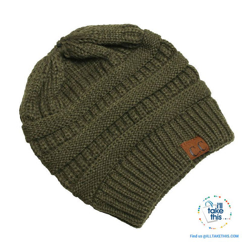 Image of Ponytail Soft stretch Knitted Beanie, Skullies in 25 block Color options - I'LL TAKE THIS