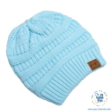 Image of Ponytail Soft stretch Knitted Beanie, Skullies in 25 block Color options - I'LL TAKE THIS