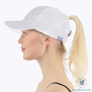 Women's Ponytail Baseball Cap - Aerated with Adjustable Velcro strap, 7 colors - I'LL TAKE THIS