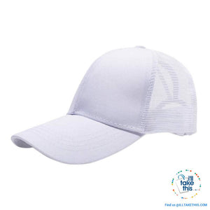 Women's Ponytail Baseball Cap - Aerated with Adjustable Velcro strap, 7 colors