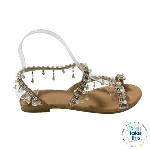 Image of Bohemian Beach Sandals, a majestic array of Pearls & Sparkling crystals Handmade Sandals Flip-flop - I'LL TAKE THIS