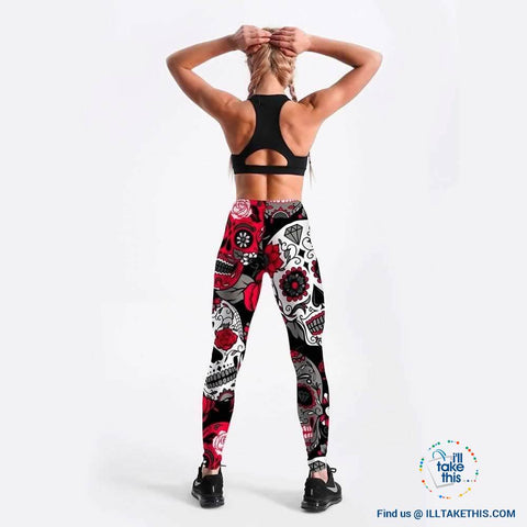 Image of Skull and flower Black Women's Leggings from S to 4XL - I'LL TAKE THIS