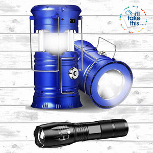 Camping Bundle LED Lights - Solar Powered rechargeable Lantern/Torch Combination + Flashlight - I'LL TAKE THIS