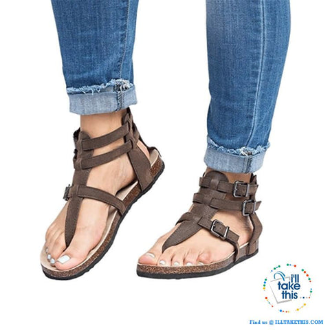 Image of Women's Roman flat bottomed pedal sandals with belt buckle shoes comfort 3 Color + Size - I'LL TAKE THIS