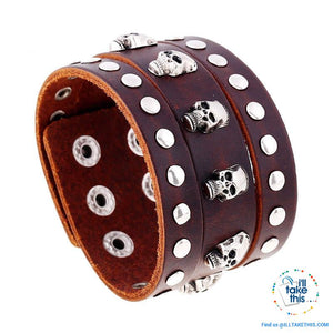Punk/Vintage Style Wristband all made with Genuine Leather -  Braided, Wraps, Studs, Skulls + more