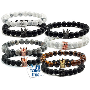Lovers Imperial Crown Bracelets 10 Varied set of 2 Natural Lava Stone colored combinations Bracelets - I'LL TAKE THIS