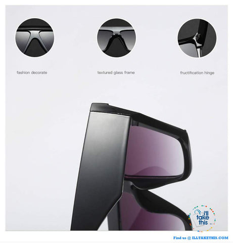 Image of Designer Unisex Oversized FLAT TOP Sunglasses - Vintage Brand Design Full Frame Sun glasses UV400 - I'LL TAKE THIS