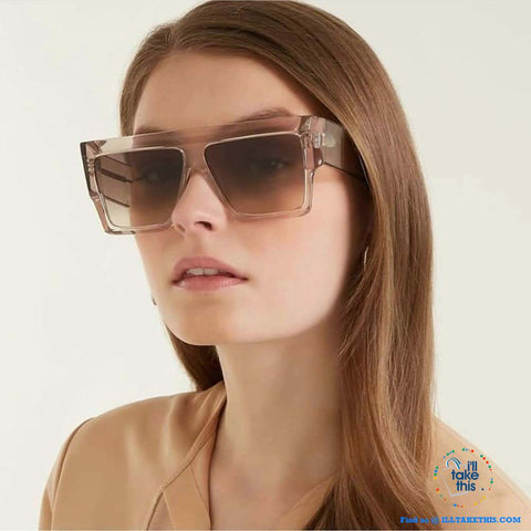Image of Designer Unisex Oversized FLAT TOP Sunglasses - Vintage Brand Design Full Frame Sun glasses UV400 - I'LL TAKE THIS