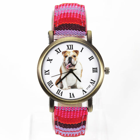 Image of British Bulldog Women wrist watch with Camouflage Denim Canvas Wrist band in 7 color combinations - I'LL TAKE THIS