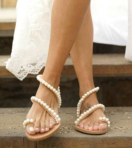 Image of Gorgeous Peral design Slip-on Bohemian Beach Sandals, Get the LOOK in these Stunning Women's Sandals - I'LL TAKE THIS