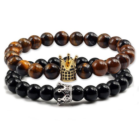 Image of Lovers Imperial Crown Bracelets 10 Varied set of 2 Natural Lava Stone colored combinations Bracelets - I'LL TAKE THIS