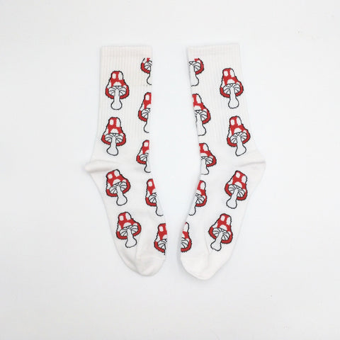 Image of Cute Long Crew Sock Of Red Lip Kiss Pattern For Men or Women in Black or White Sox color - I'LL TAKE THIS