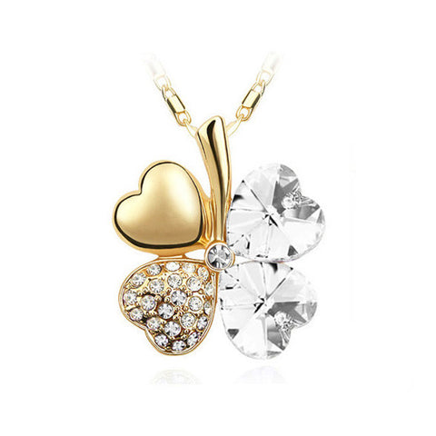 Image of Crystal four Leaf Clover heart rhinestones necklace pendant jewelry - I'LL TAKE THIS