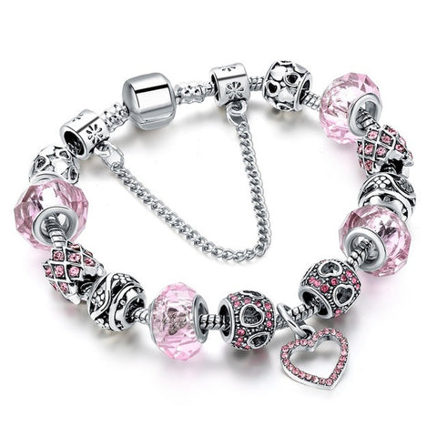 Image of Charm Bracelets - Silver Plated with Heart design in Blue, Green, Pink with Crystal Beads - I'LL TAKE THIS