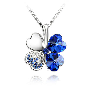 Crystal four Leaf Clover heart rhinestones necklace pendant jewelry