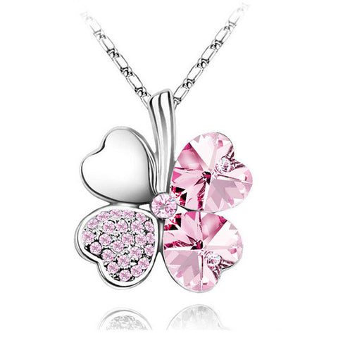 Image of Crystal four Leaf Clover heart rhinestones necklace pendant jewelry - I'LL TAKE THIS