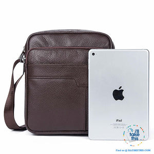 Cowhide leather Manbag/Messenger Bag ideal Shoulder bag to pack your Tech Gear - Black or Brown