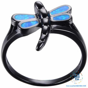 Vintage Black Styled, Blue Opal Dragonfly RING's 💍