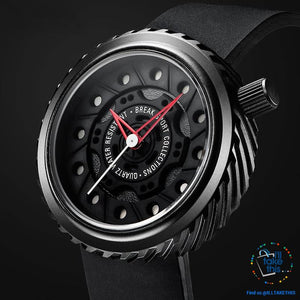 Waterproof Mens Wristwatches, Rubber Strap, 43mm/1.69' Watch face finished in Black or Silver