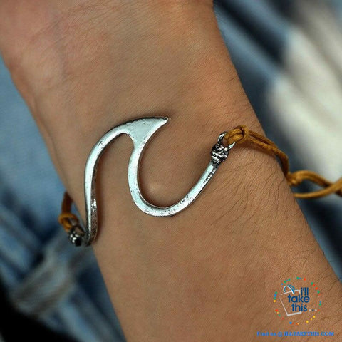 Image of 🌊Women's Gypsy/Boho Big Wave Bracelet with Adjustable brown rope - I'LL TAKE THIS