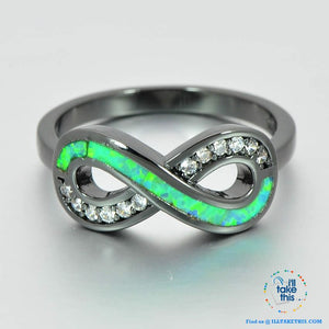 💍 Infinity Green Fire Opal Ring Accented with Crystal studs Black Gold Filled Women's Rings
