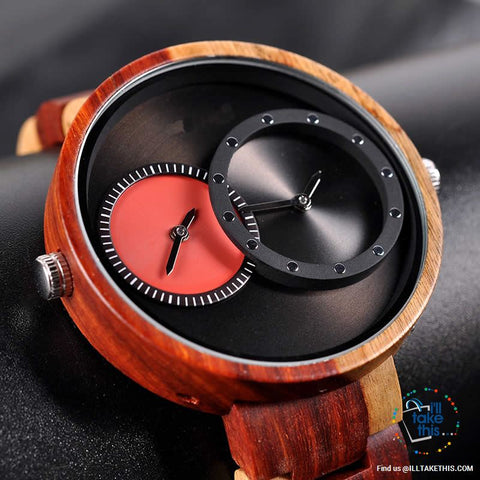 Image of ⌚ Dual time-zoned, Unique Design Ultra-thin Wooden watch, themed to impress. - I'LL TAKE THIS